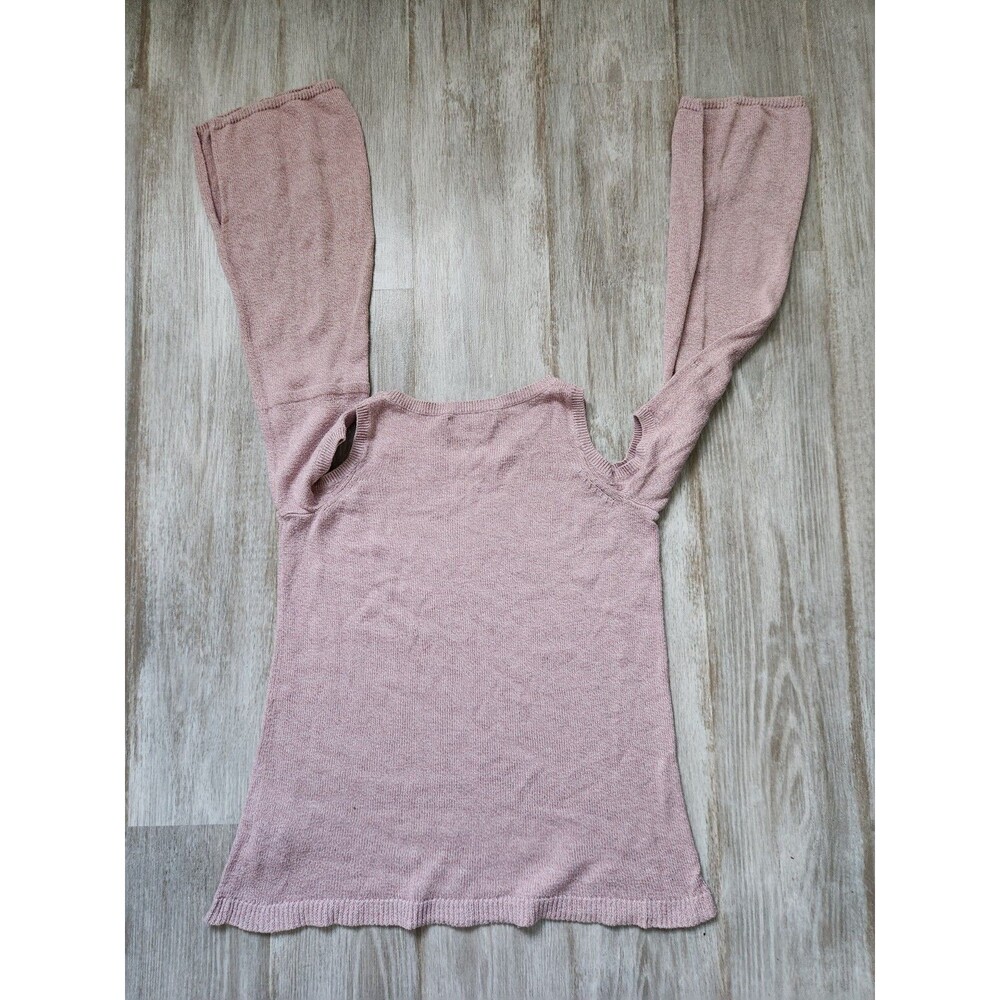 American Eagle Cold Shoulder Knit Sweater Bell Sleeve Heathered Pink XS EUC - Picture 9 of 9